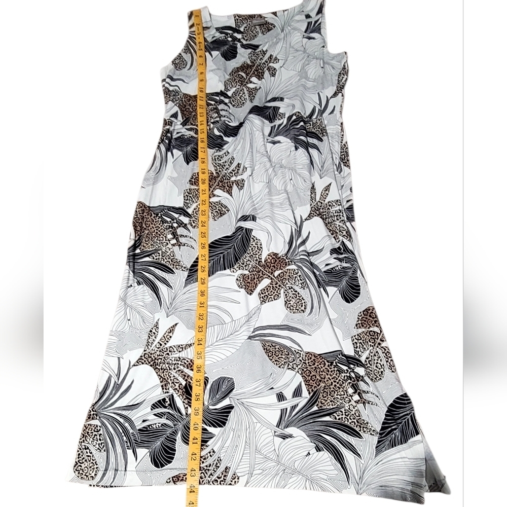Chico’s Palm Print Stretch Maxi Dress Black Tan Sleeveless Size 8/10 - Picture 7 of 8
